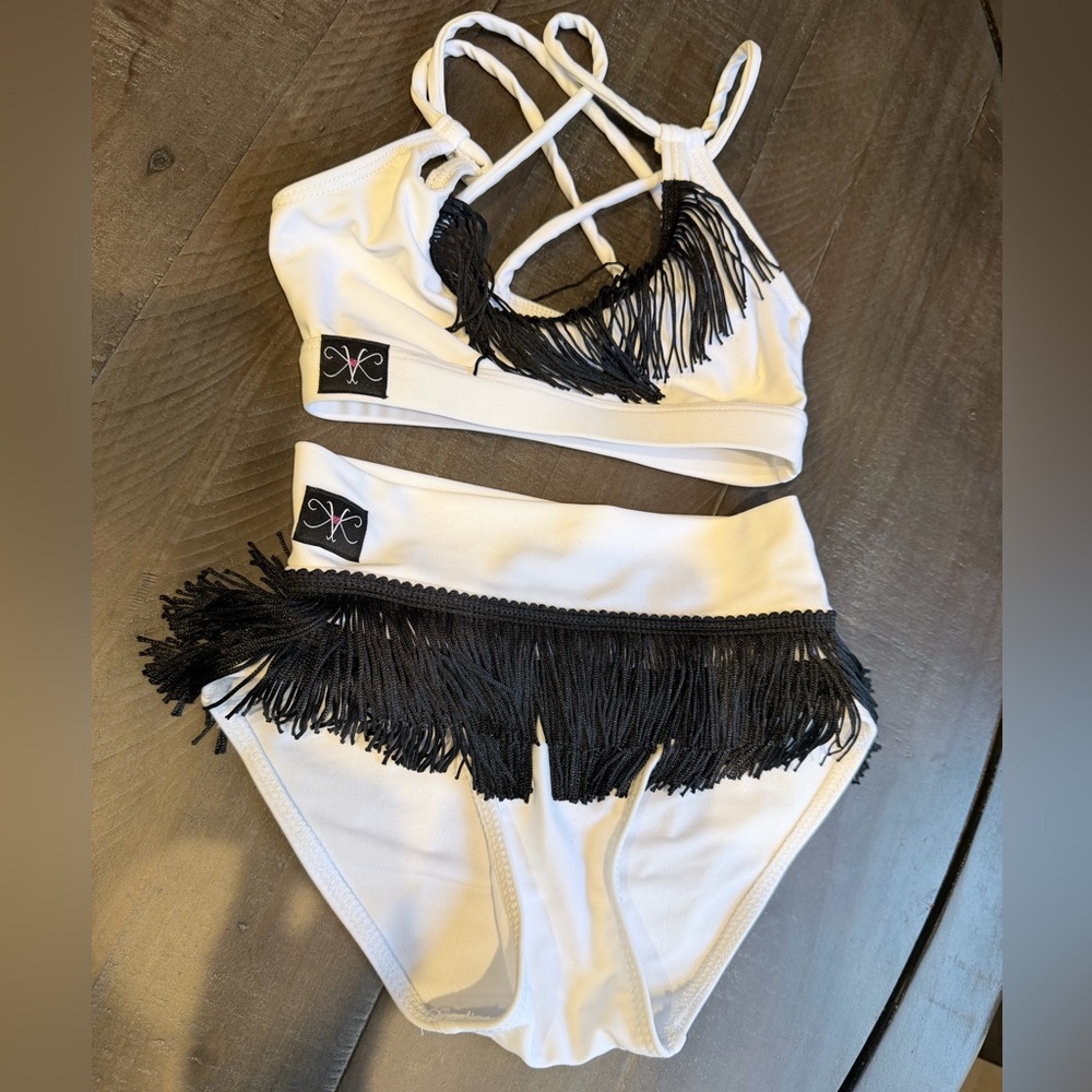 White and Black Fringe ballroom set CM Kandi kouture